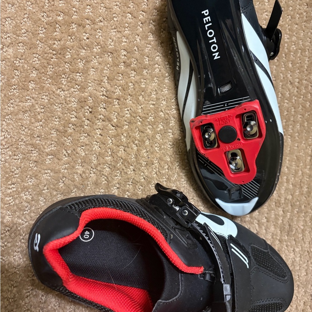 Peloton Cycling Shoes with Black and Red Accents